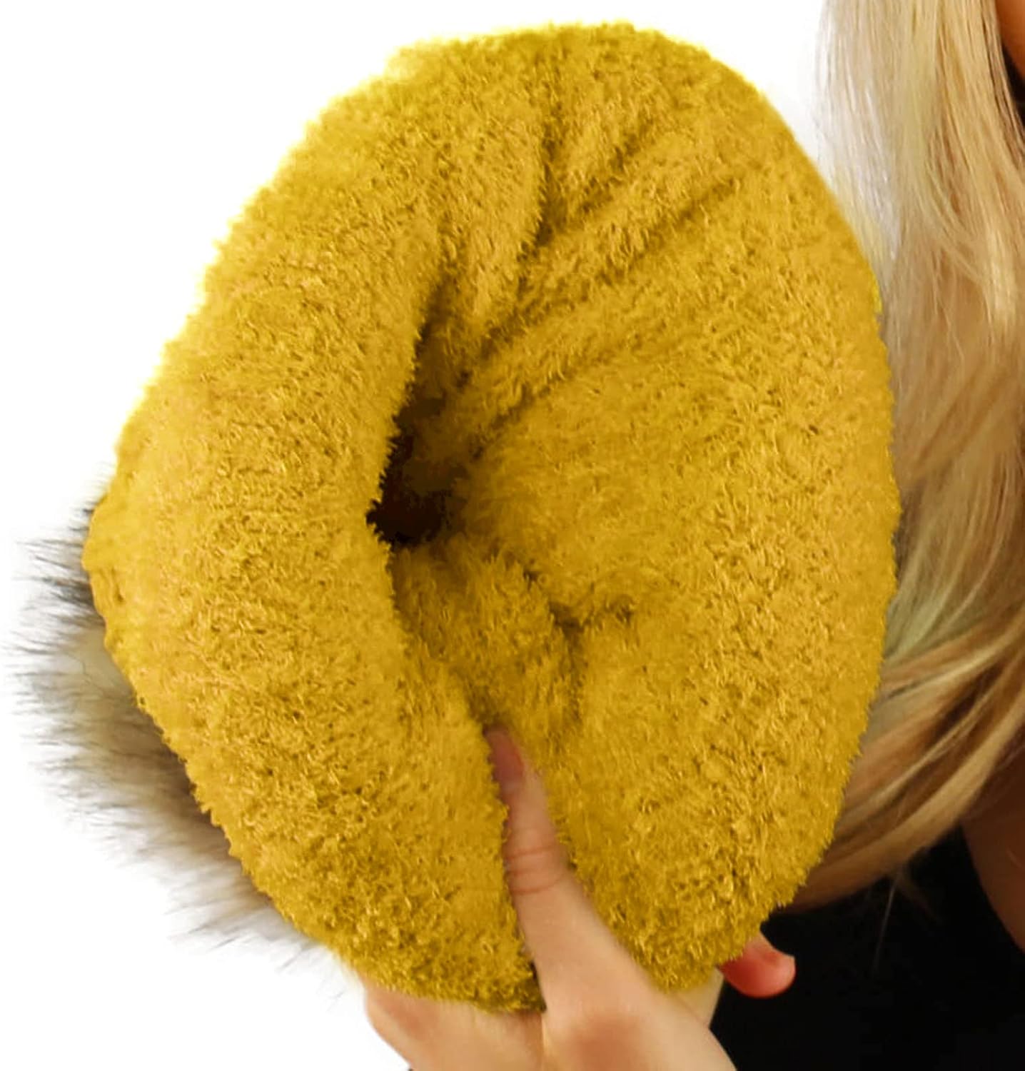 C.C Winter Sherpa Fleeced Lined Chunky Knit Stretch Pom Pom Beanie Hat Cap (Solid Honey Mustard)