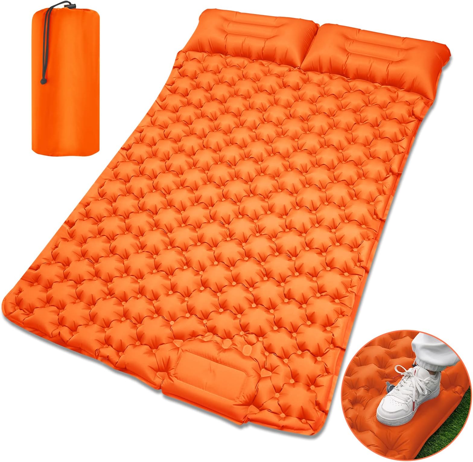 LAMA Double Sleeping Pad for 2 Person, Ultra-Thick 4 Inch Inflatable Camping Mat with Pillow&Built-in Pump, Compact Ultralight Waterproof Camping Air Mattress for Backpacking, Tent, Traveling, OG