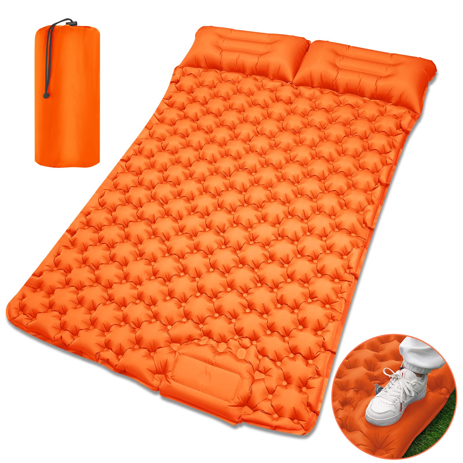 LAMA Double Sleeping Pad for 2 Person, Ultra-Thick 4 Inch Inflatable Camping Mat with Pillow&Built-in Pump, Compact Ultralight Waterproof Camping Air Mattress for Backpacking, Tent, Traveling, OG