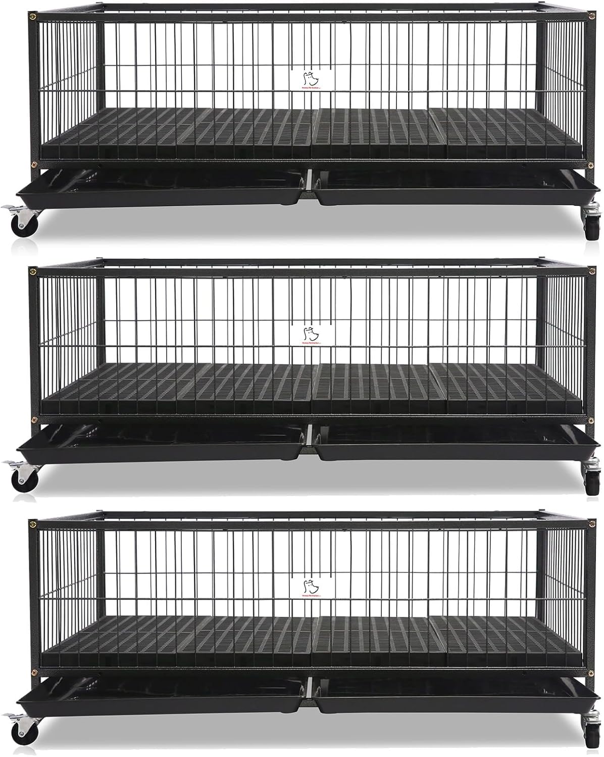 Homey Pet Three Packs 43" Dog Whelping Box for Puppies, Heavy Duty Metal Whelping Box for Small Breed Dogs with Washable Plastic Floor, Removable Tray and Four Lockable Wheels