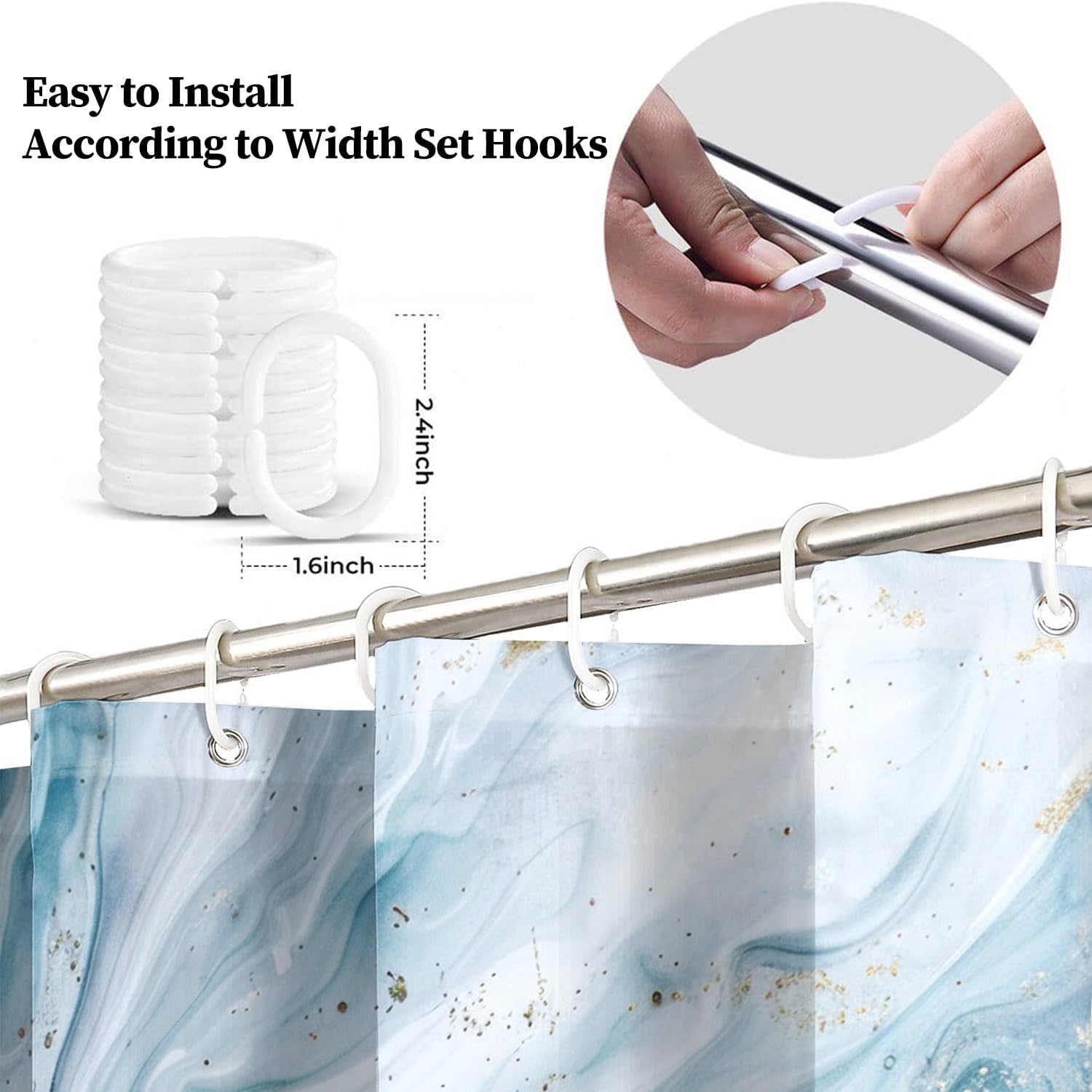 Renaiss Blue Marble Shower Curtain Modern Abstract Blue White Ombre Luxury Art Bathroom Shower Curtain Glitter Waterproof Shower Curtains Set with Hooks Pretty Bathtub Decor 72" W x 72" L