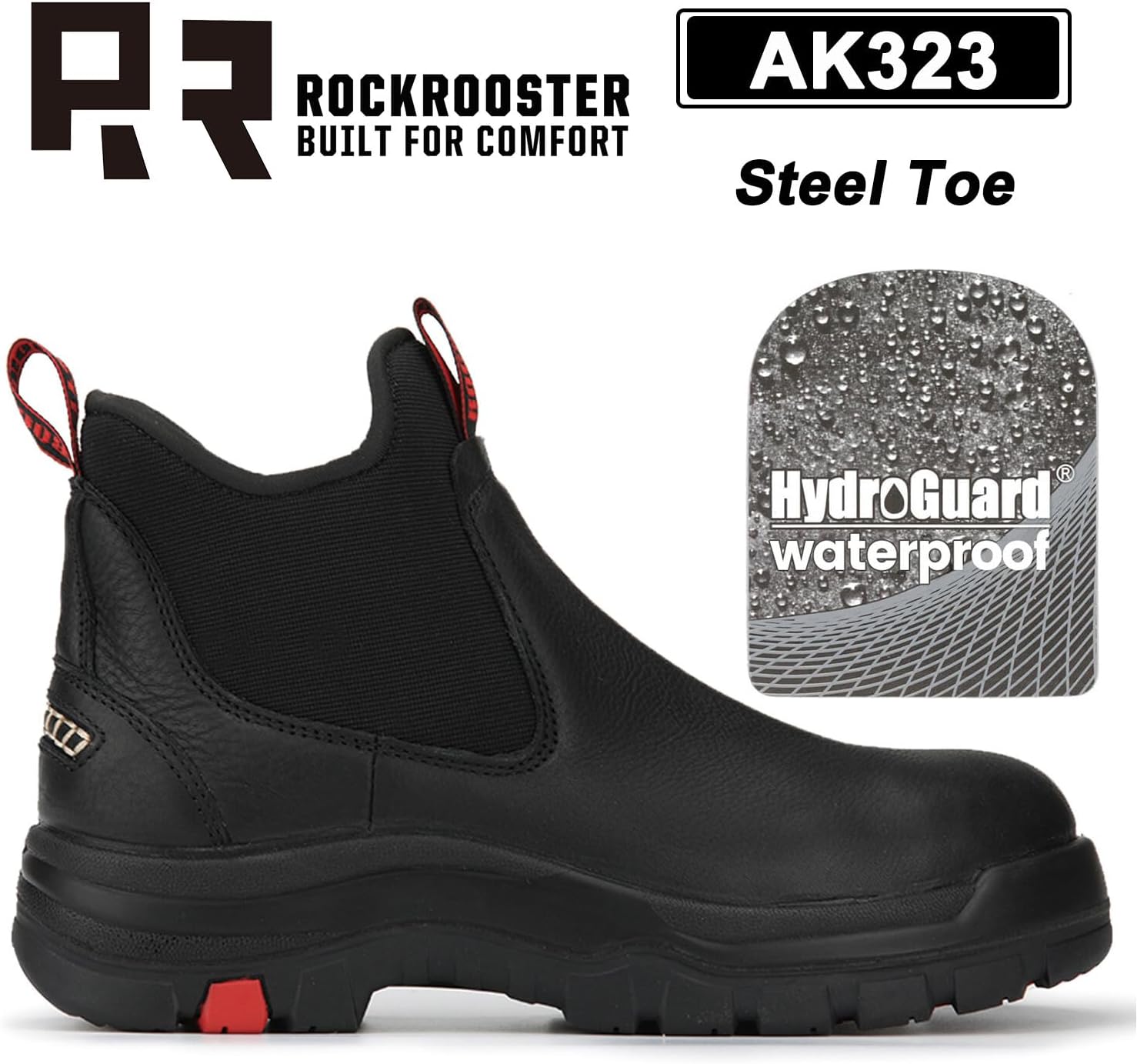 ROCKROOSTER Bakken Men's Black 6 inch Chelsea Boots, EH Rated Waterproof Slip-on Work Boots AK303-Soft Toe, AK323-Steel Toe, CP323-Comp Toe - Image 3