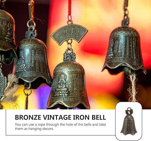 Miniatura 7 de DOITOOL 10 piezas de campana vintage de hierro con dije de campanilla retro, mini cascabel Feng Shui para campanas de viento, campanillas de viento,