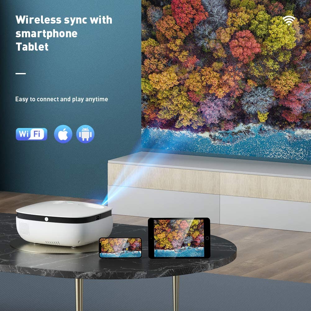 Proiettore WiFi Bleutooth WiMiUS S25 Mini 7000Lumen Proiettori Nativa 720P Videoproiettore LED Home Cinema 200” Full HD 1080P Supporto Keystone ±15° Zoom, per Fire TV Stick PS4 PC Tablet iPhone