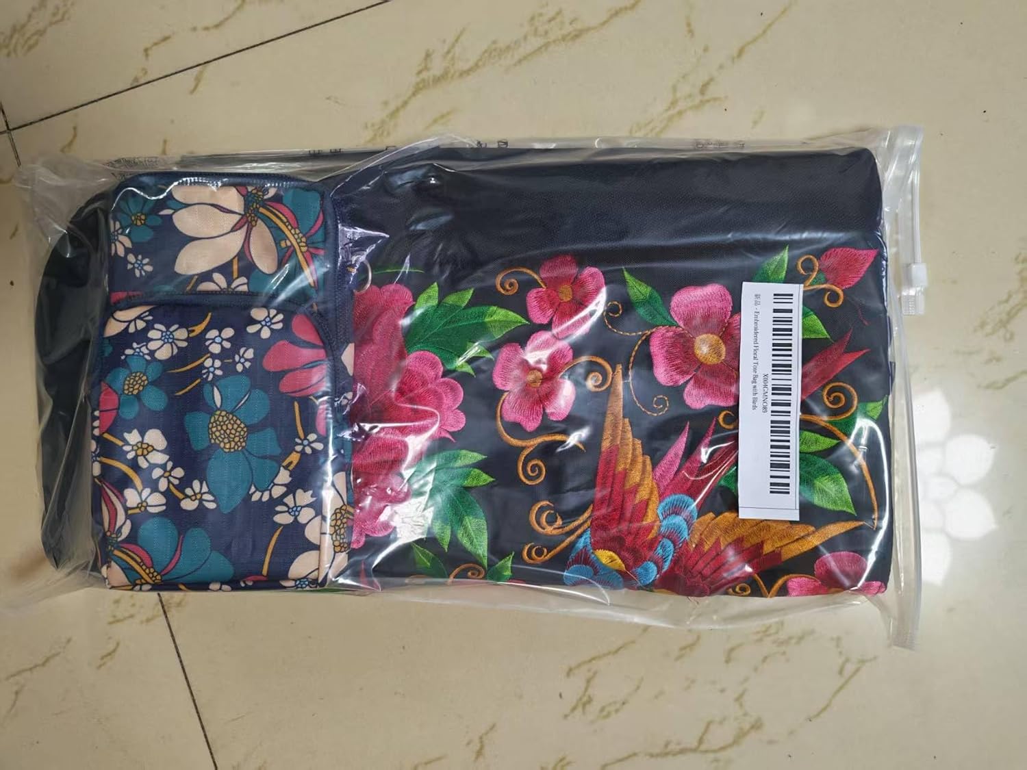 Embroidered Floral Tote Bag with Birds - Image 6