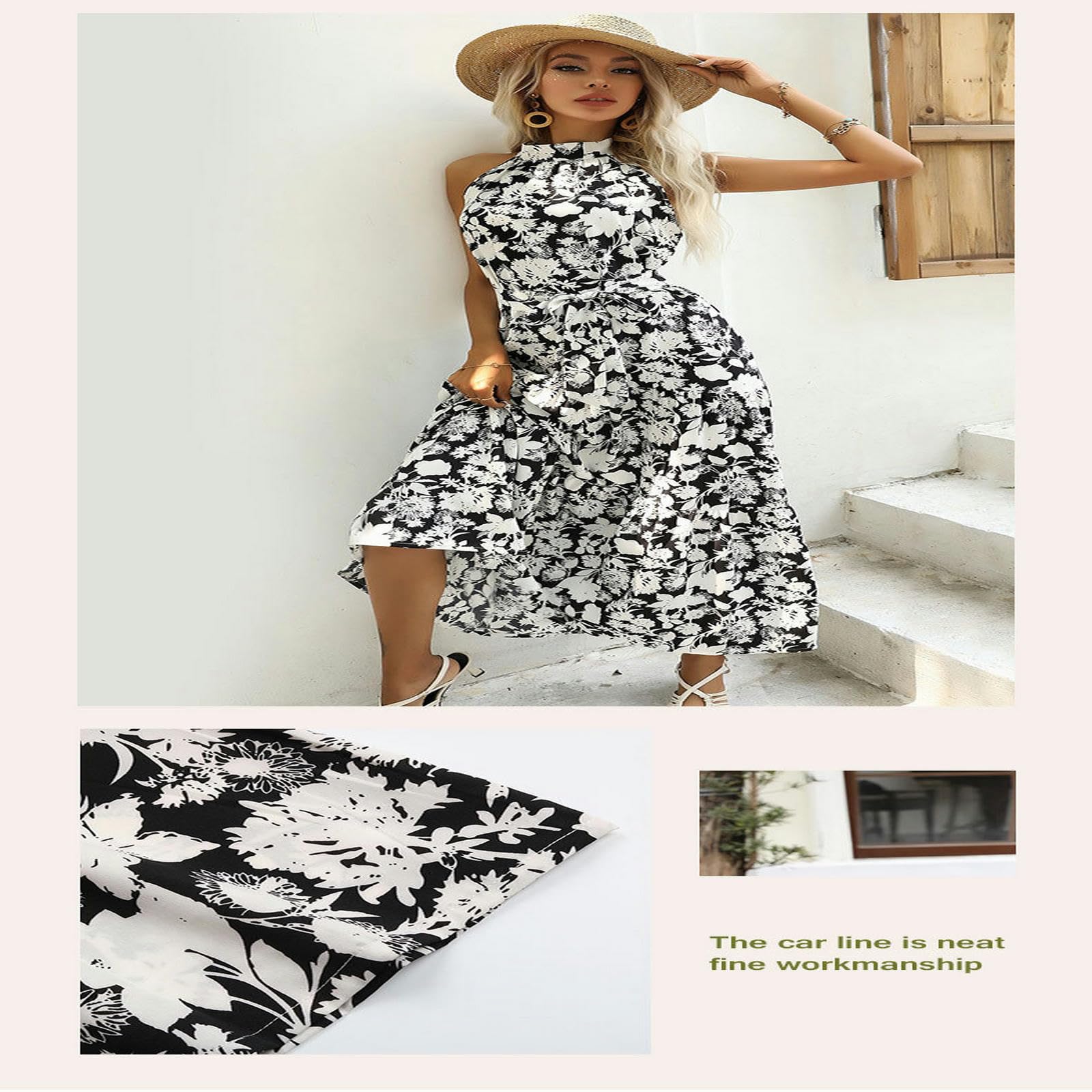 Vestidos de verano con cuello halter, sin mangas, con abertura, estampado, YYEFNMAZ