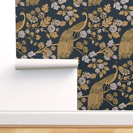 Spoonflower Peel And Stick Removable Wallpaper Peacock Exotic Bird Chinoiserie Traditional Rococo Baroque Ornamental Print Self Adhesive Wallpaper 24in X 36in Roll Amazon Com