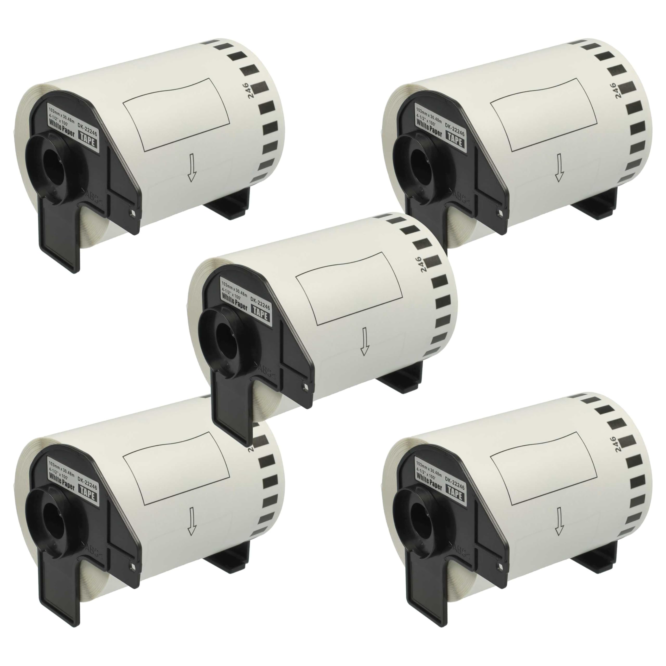 vhbw 5x rotolo etichette con supporto 103mm x 30,48m compatibile con Brother P-Touch QL 1110 NWB, QL 1110 NWBc etichettatrice - autoadesivo
