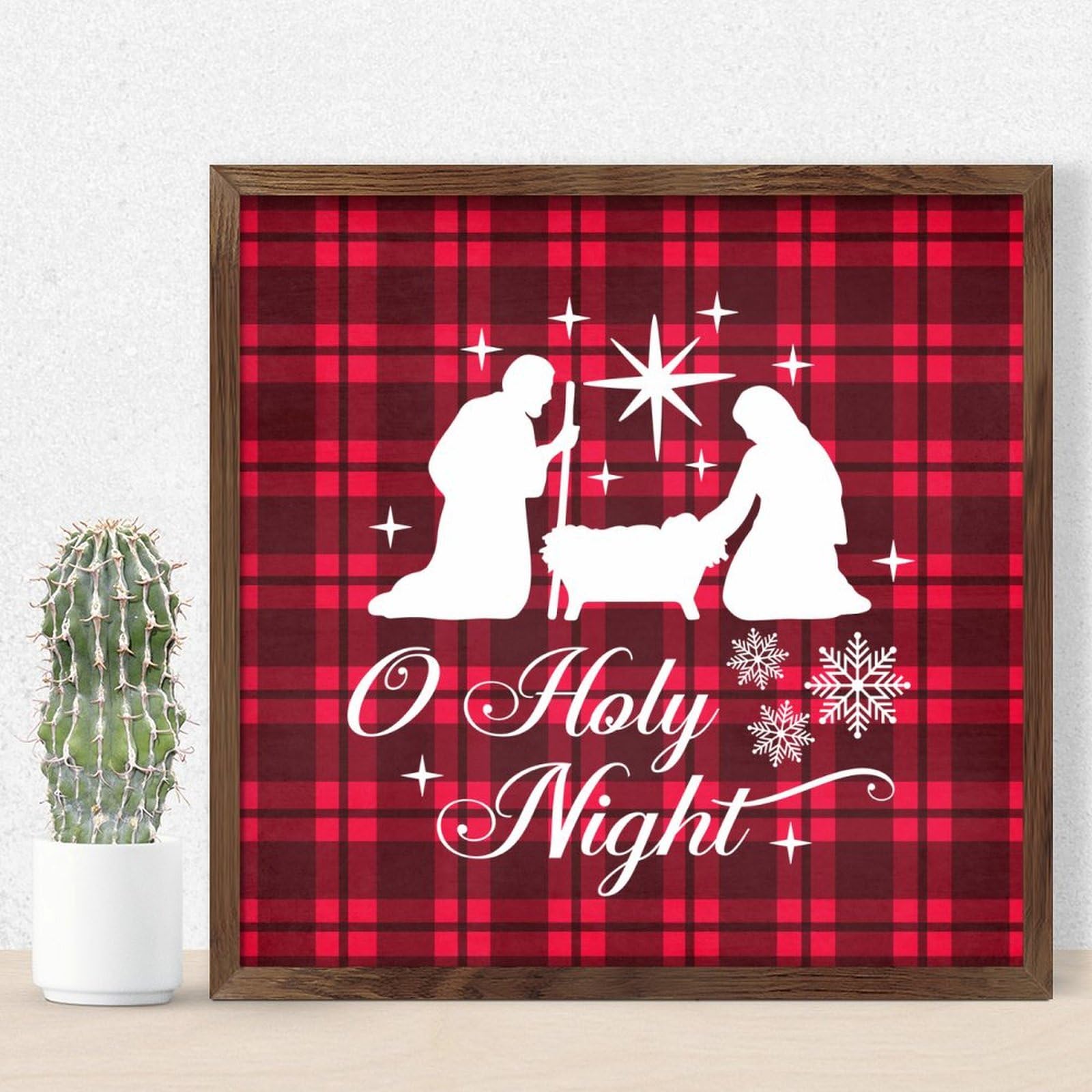 Décoration murale chrétienne O Holy Night et panneau bois vieilli de salle à manger