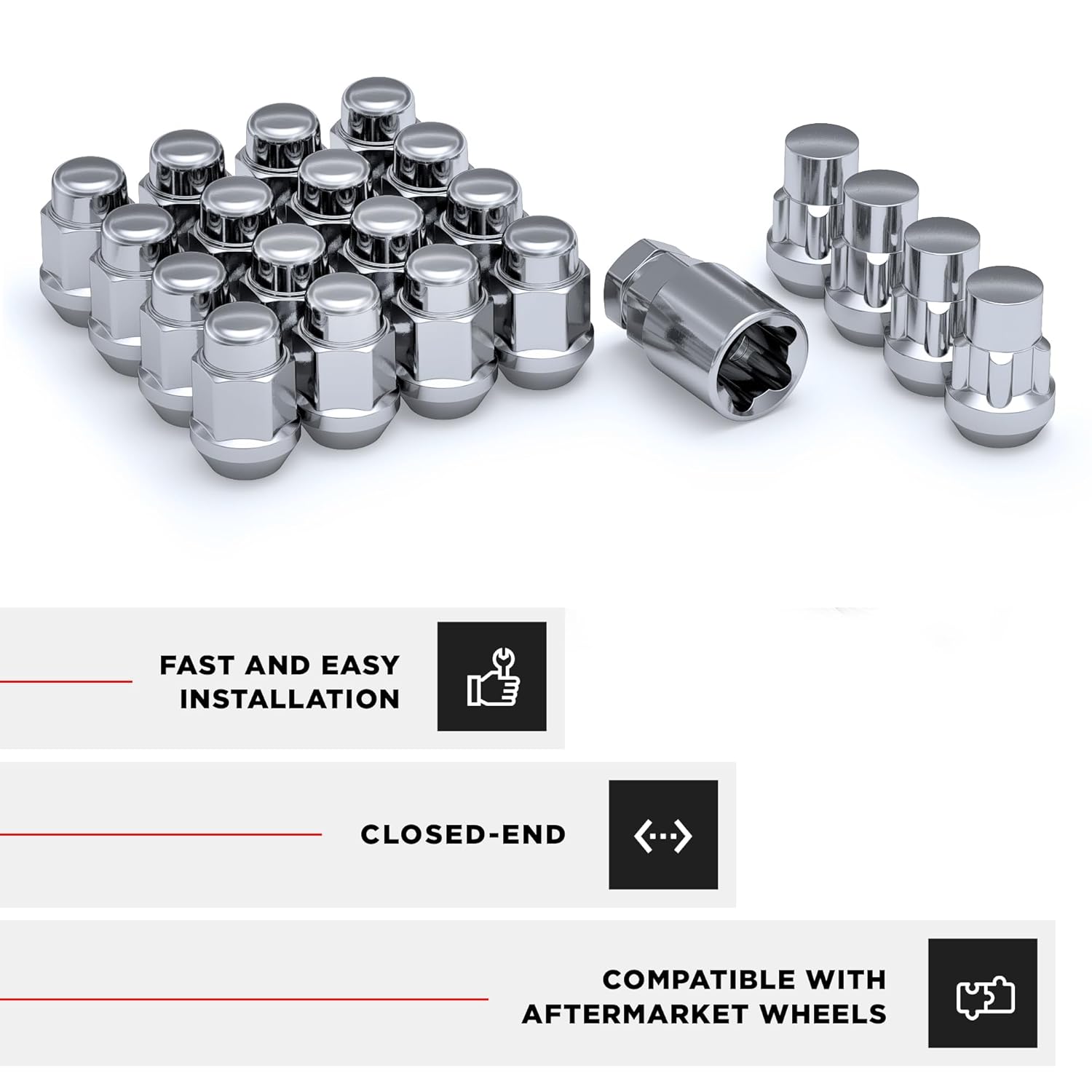 White Knight 791707SAM Chrome M12x1.50 Bulge Acorn Lug Nut Kit with Wheel Locks, 20 Pack