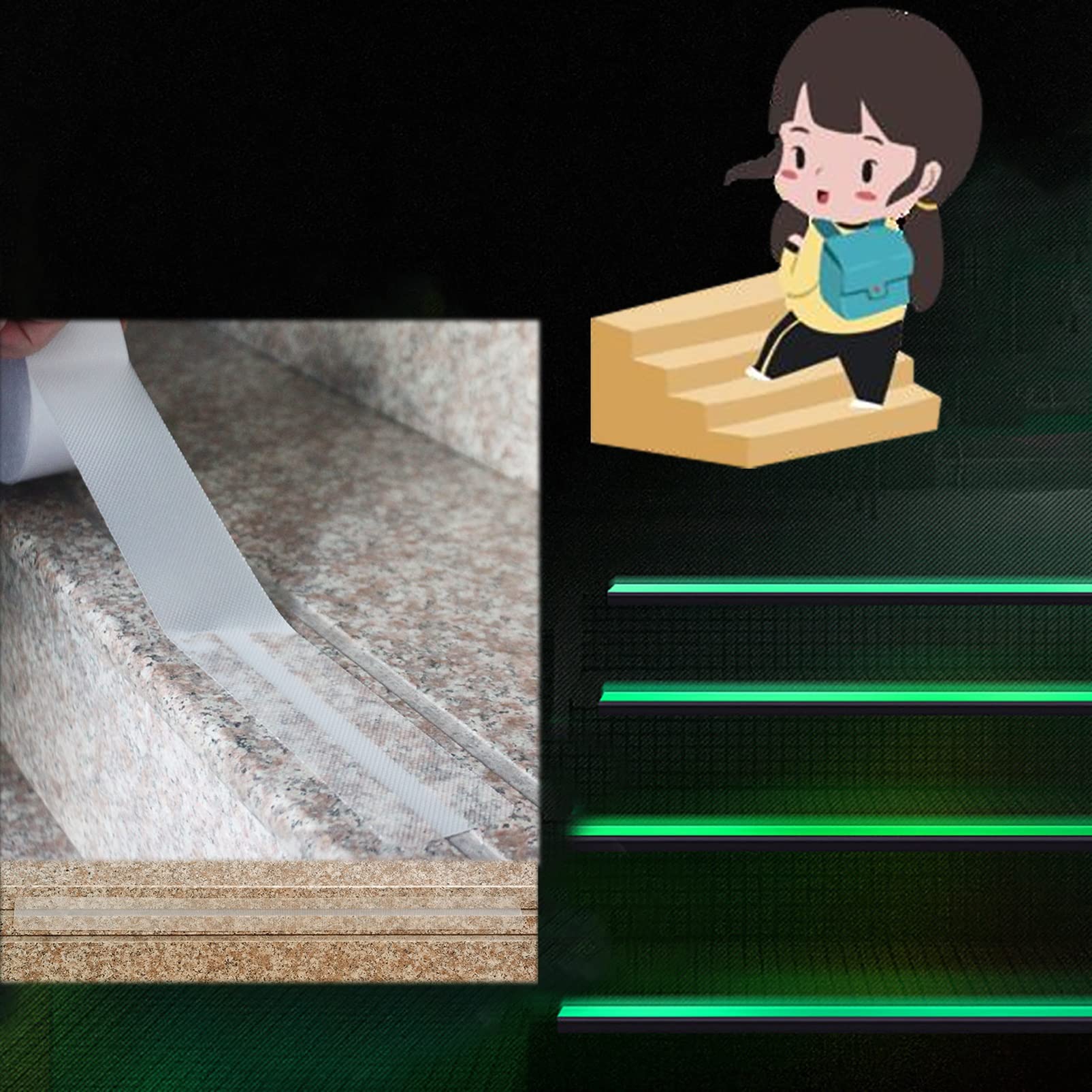 Cxvhsertwr W 10Cm/3.94In Stair Carpet Treads, Traction Treads With Glow(,L 10M/393.7In)