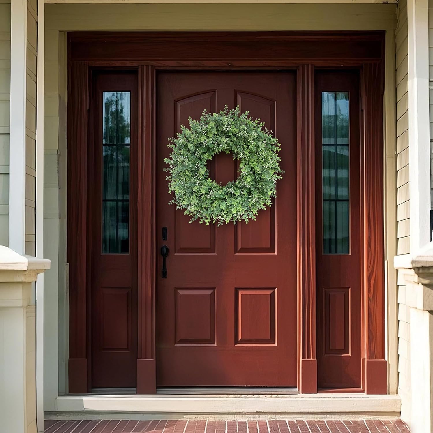26'' Eucalyptus Wreath for Front Door - Large Artificial Eucalyptus Leaves with White Seeds Greenery Outdoor Wreath for Porch,Window,Farmhouse,Home,Hanging Decor- Spring, Summer, All Seasons (Green)