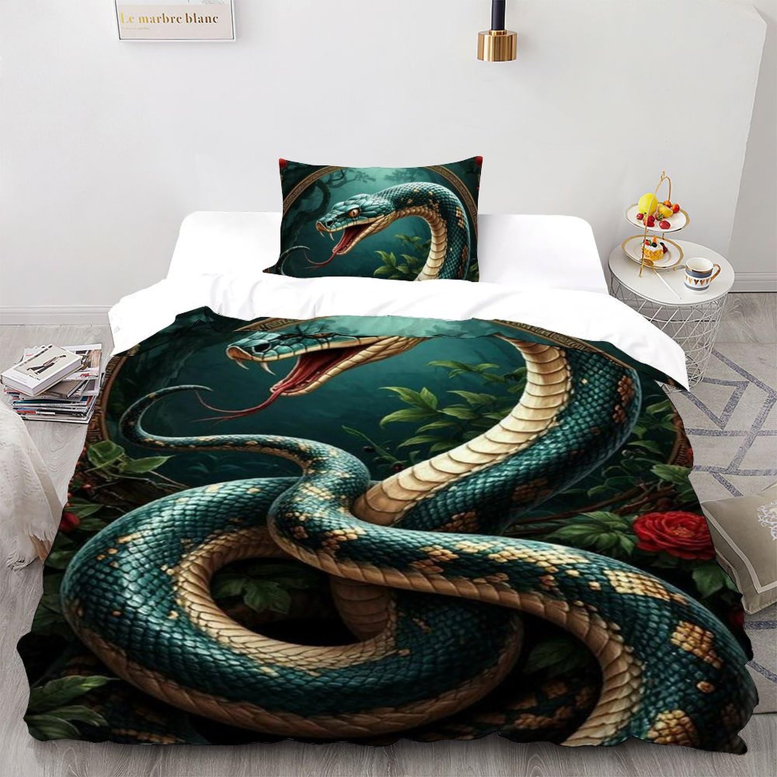 Housse de couette single animaux imprimé 3D en microfibres 135x200cm pour fille avec taie d'oreiller