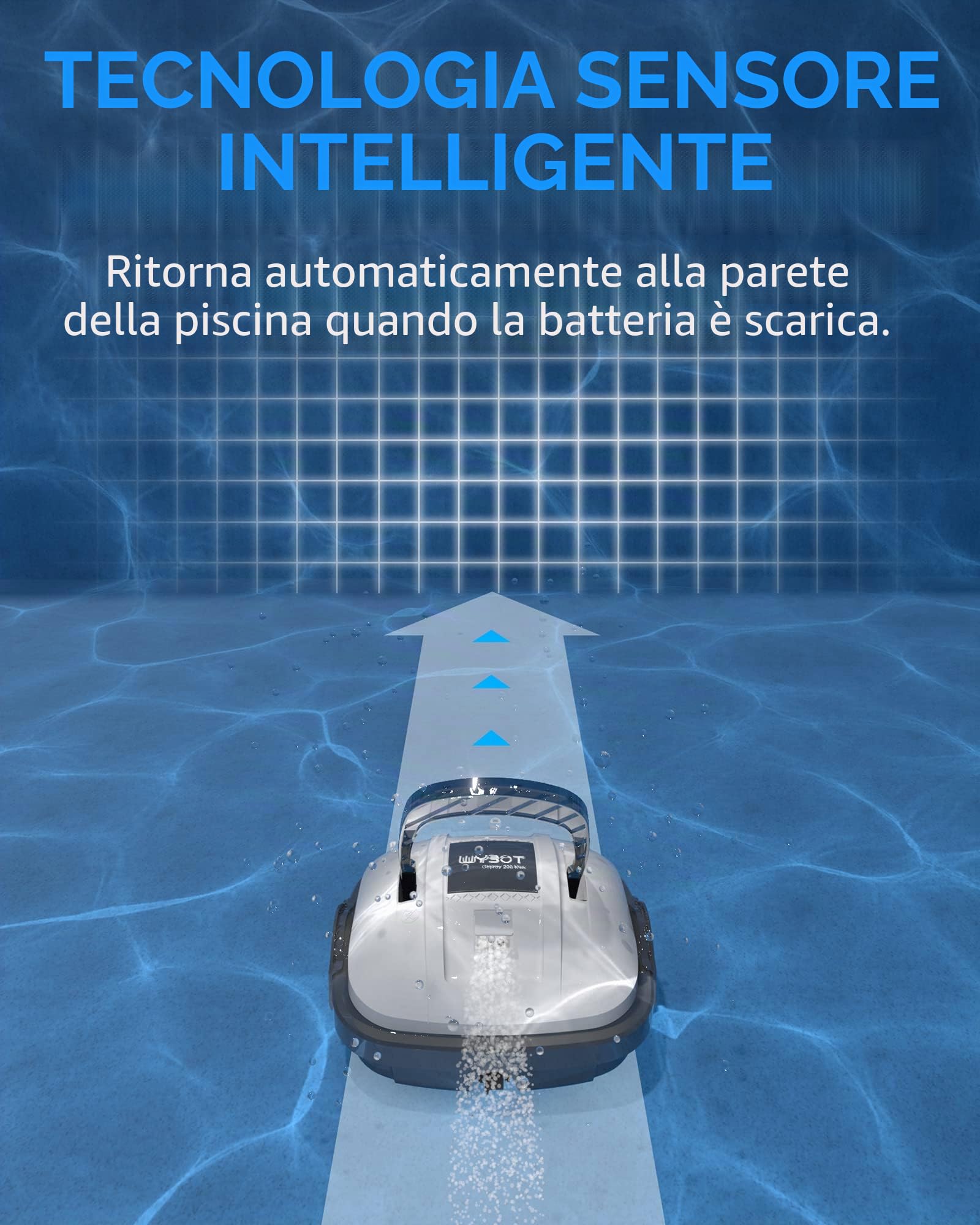 WYBOT Robot Piscina Cordless, Aspirapolvere per Piscina Dura 100 Minuti, per Piscine Fuori Terra e Piscine interrate a Fondo Piatto, Doppio Motore, Fino a 80 m², Bianco
