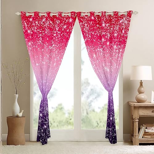 Miniatura 10 de Feelyou Cortinas de galaxia con purpurina para dormitorio, para niños y niñas, con aislamiento térmico, con diseño de estrella espacial, tratamiento
