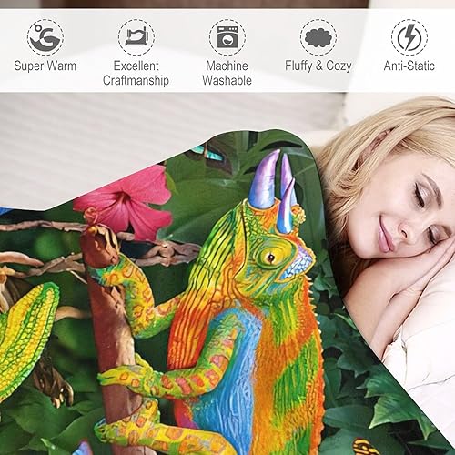 Miniatura 8 de Manta de loro camaleón, regalo para mujeres y hombres, manta de loro camaleón para niños y adultos, manta de forro polar suave, cálida y acogedora
