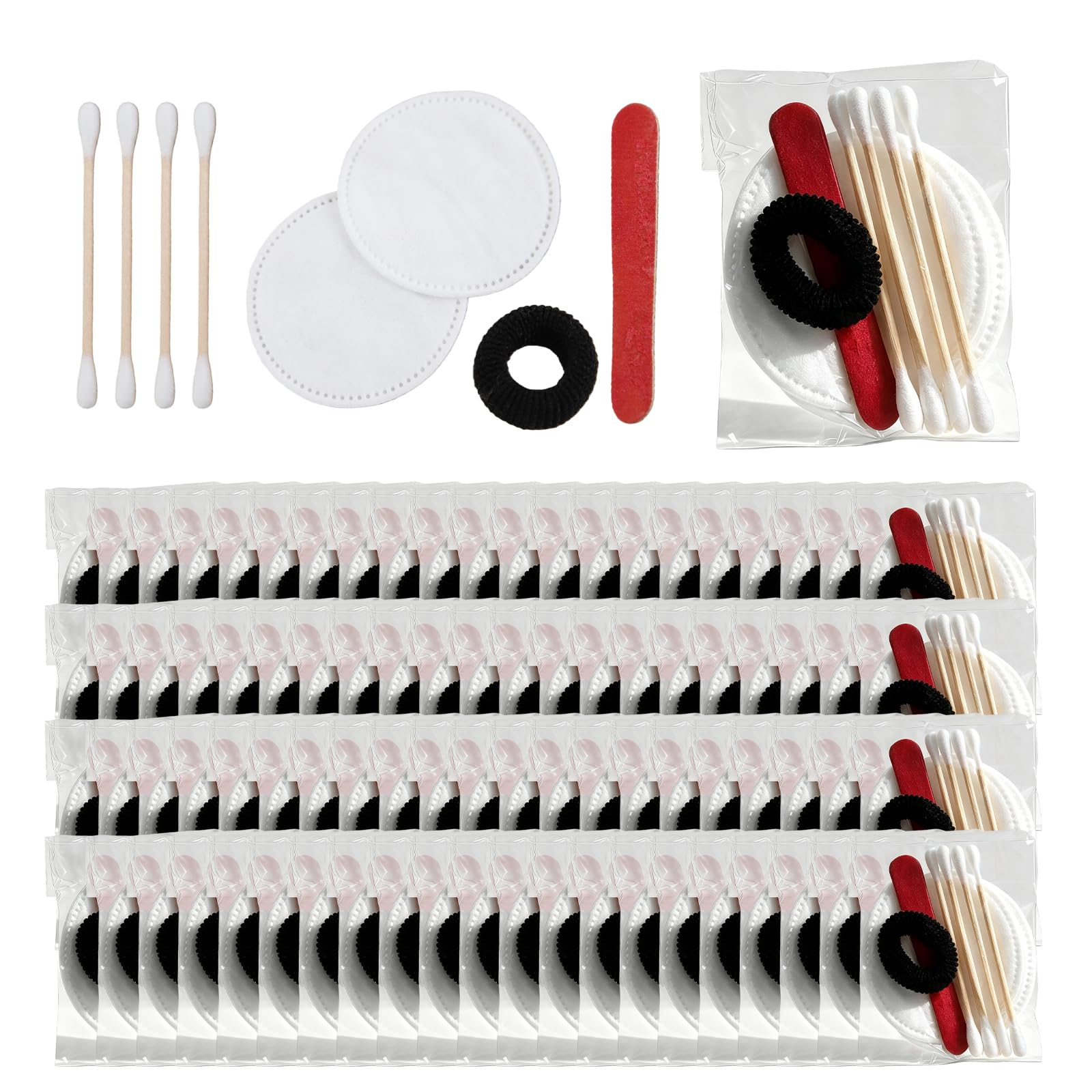 100 Stück Hotel Vanity Set: Einzeln Verpacktes Hotelzubehör-Set mit Kosmetische Wattepads, Wattestäbchen, Nagelfeile, Annehmlichkeiten, Hygiene-Produkte für Hotelbedarf Reise