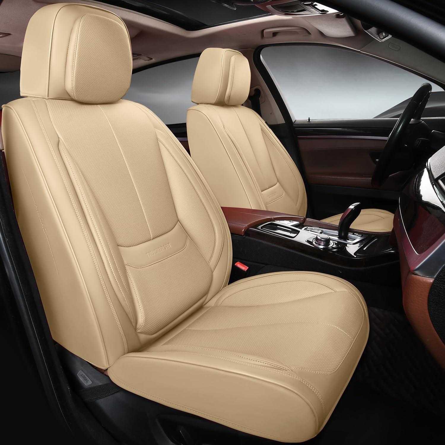 Car Seat Covers, Leather Seat Covers for Cars Full Set, Waterproof and Breathable Suitable for Most SUV/Truck/Sedan/Automotive 2 Pack(Beige)