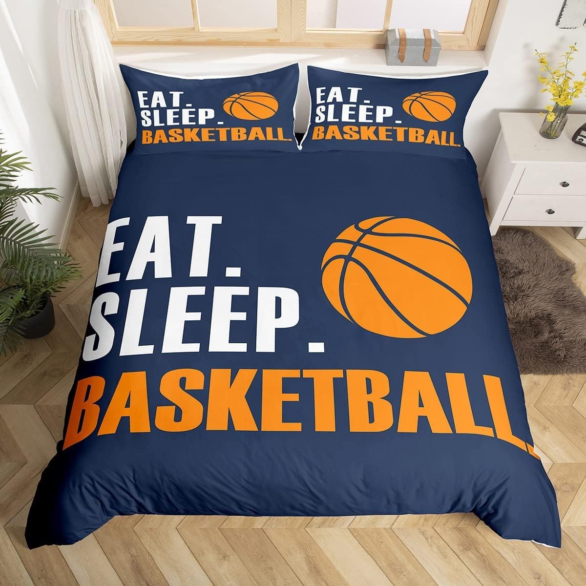 Funda Nordica Cama 90 Baloncesto Ropa de Cama con Estampado Funda Nórdica 135x200 Chico Adolescente Funda Edredon Microfibra con 2 Fundas de Almohada 50x75 cm H3641
