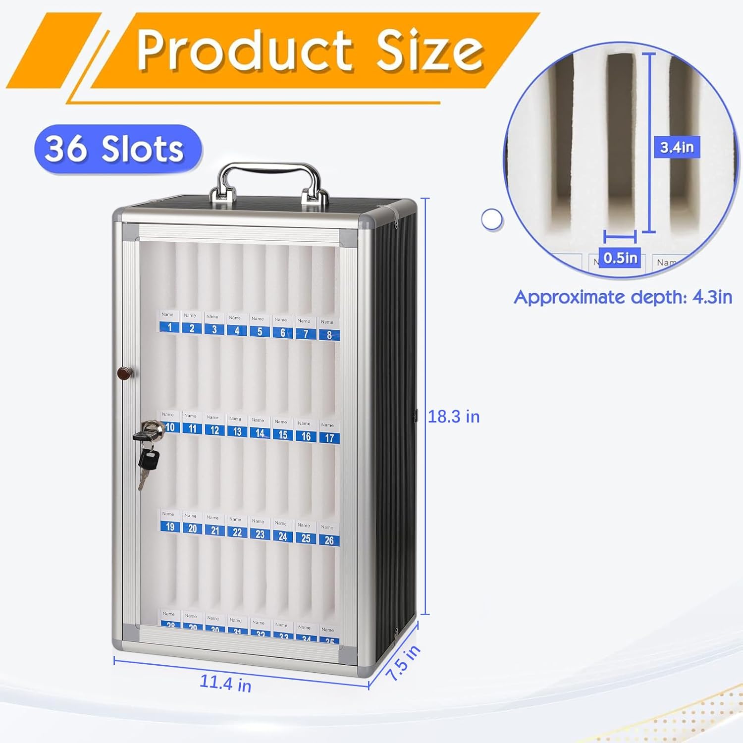 36 Slots Aluminum Alloy Pocket Chart Storage Cabinet for Cell Phones, Wall-Mounted with a Locked, Can be Carried by Hand