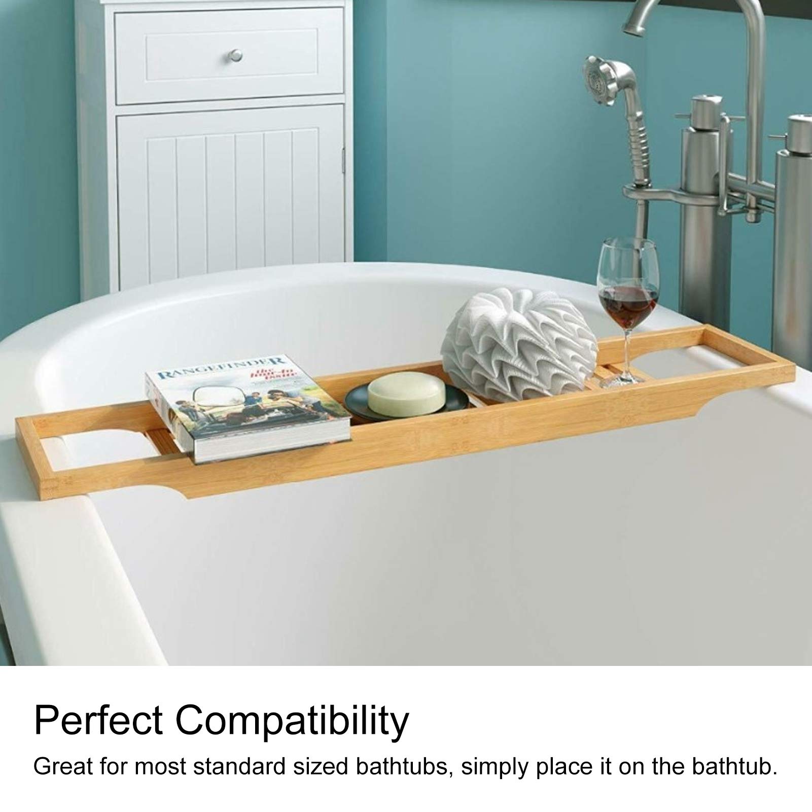 Bandeja de bañera de 70 x 15 x 4,5 cm, bandeja de baño de bambú, bandeja de baño para tablet integrada y smartphone