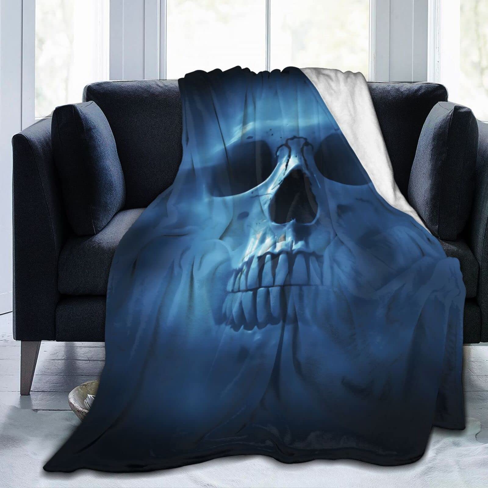 Lsjuee Skull Throw Blanket Warm Cozy Blankets Lightweight Soft Flannel Horror Halloween Blanket for Sofa Couch Bed Office 80"X60"