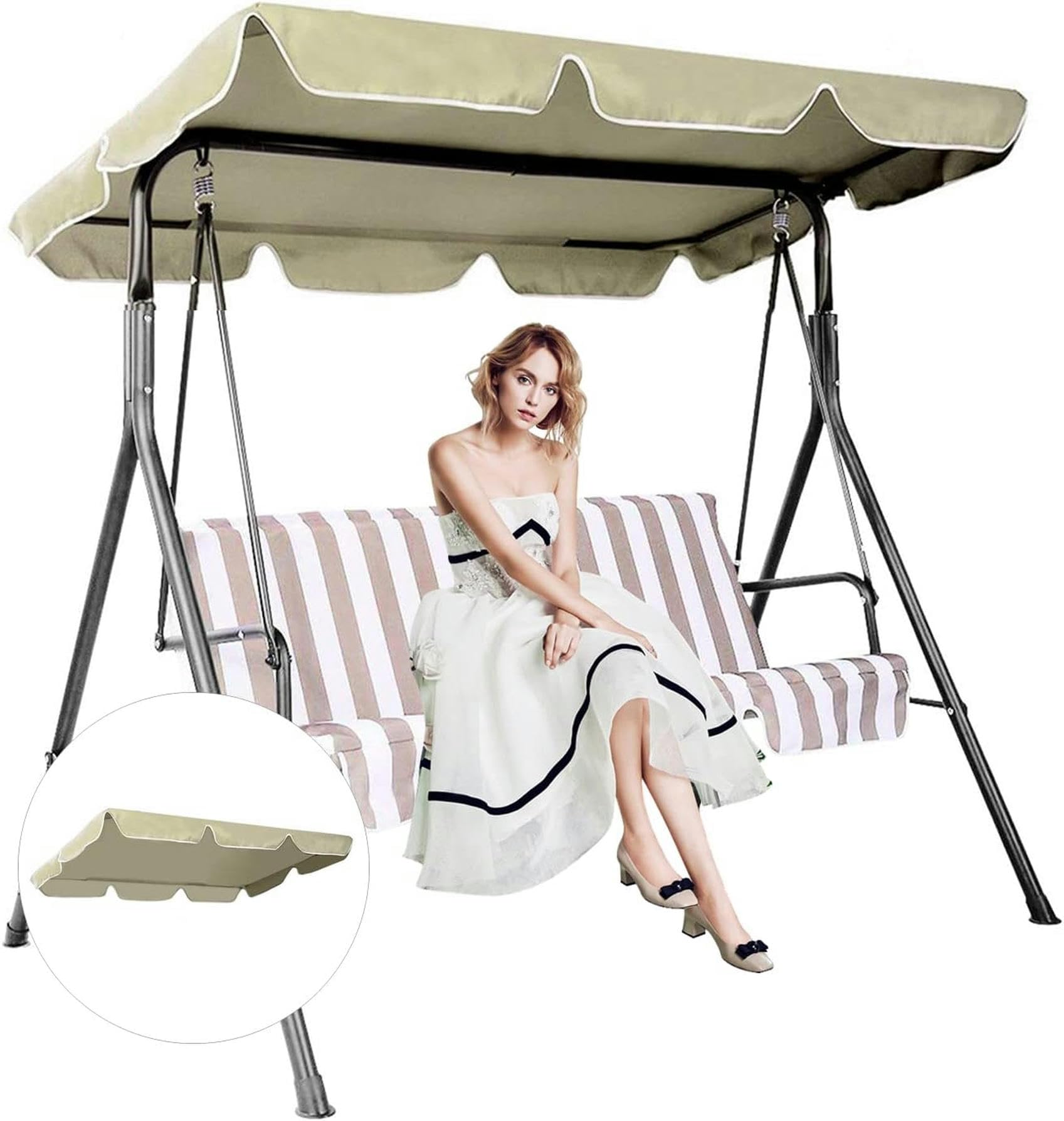 Toit de rechange pour balancelle de jardin 2 à 3 places bâche imperméable beige