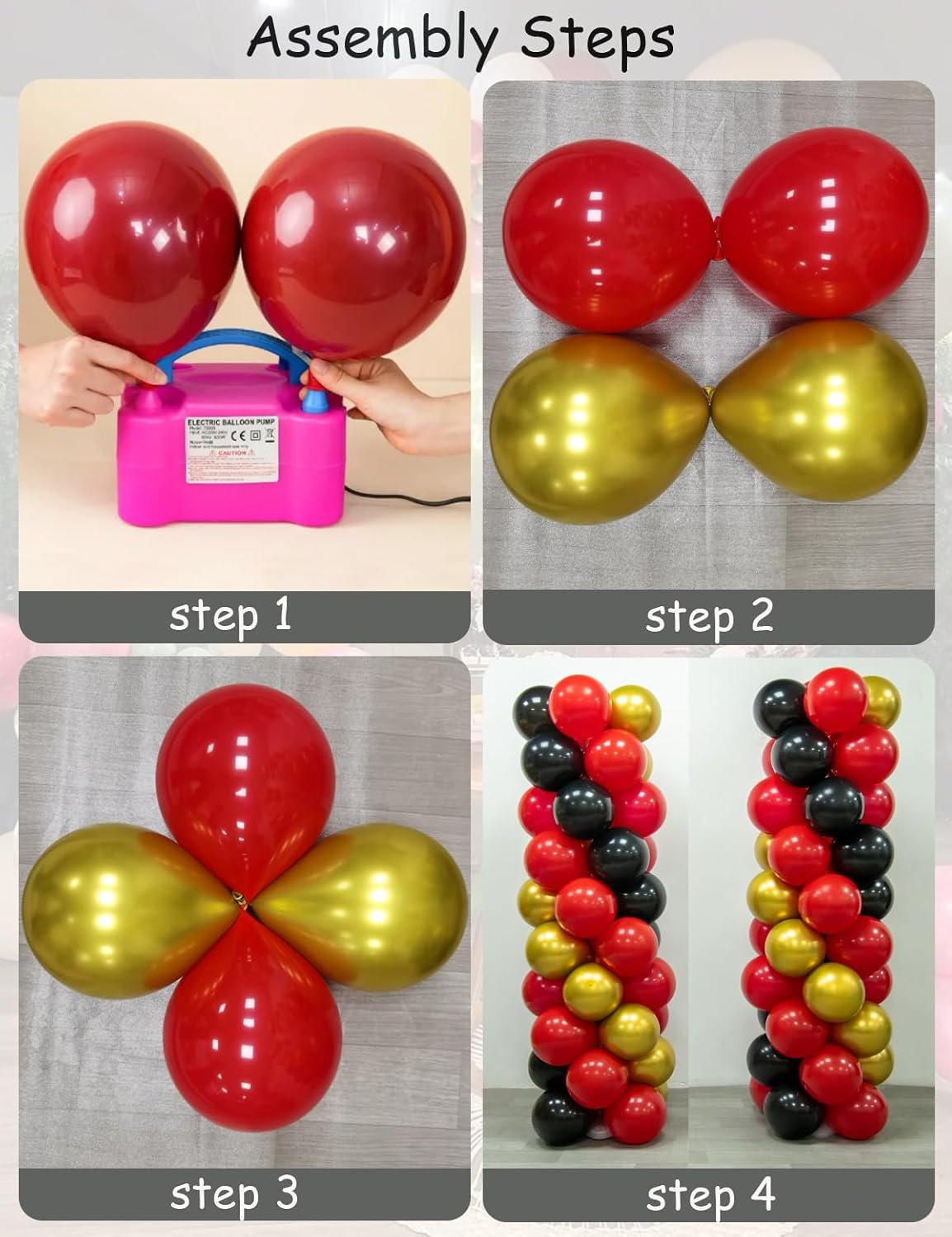 Red Black and Gold Balloons for Column Stand, 100 Pcs 12 Inch Tower Balloons for Wedding Baby Shower Birthday Bachelorette Engagement Anniversary Graduation Party (Balloons Only)