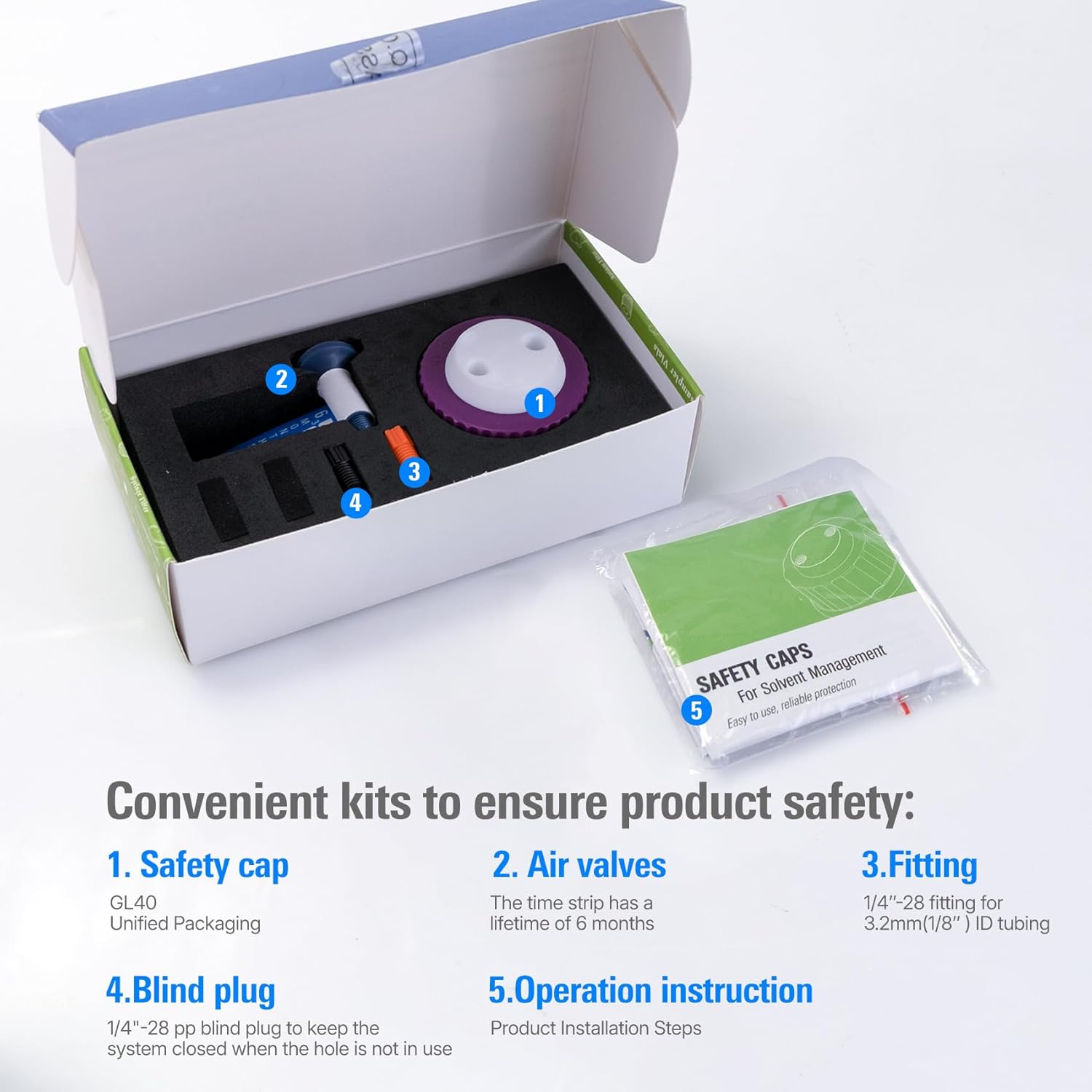 ALWSCI Lab Purple Safety GL40 HPLC Safety Cap with 2 Ports,fit on Laboratory Bottles