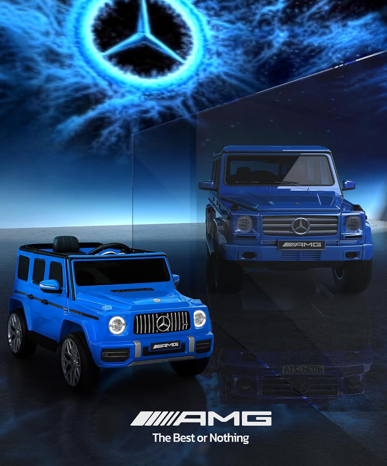ELEMARA Licensed Mercedes-Benz AMG G63 Ride on Toys,All-Terrain Kids Car with 2.4G Remote Control,Battery Powered Electric Ride On Vehicle w/Bluetooth,Dual Mode of Flashing Light/LED Light,Music,Blue
