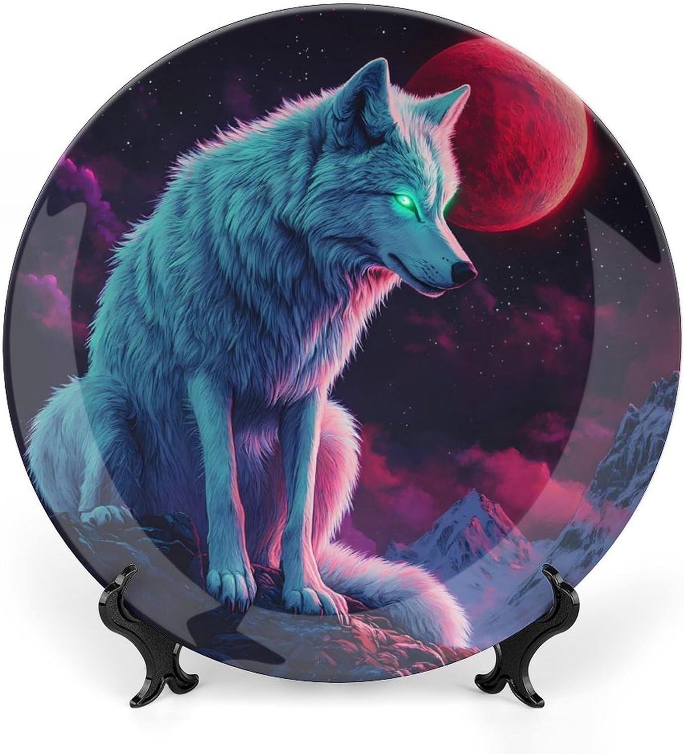 Wolf Full Moon Decorative Plate Tray Decor Trinket Dish Bone China Dinner Plates for Home Office Kitchen