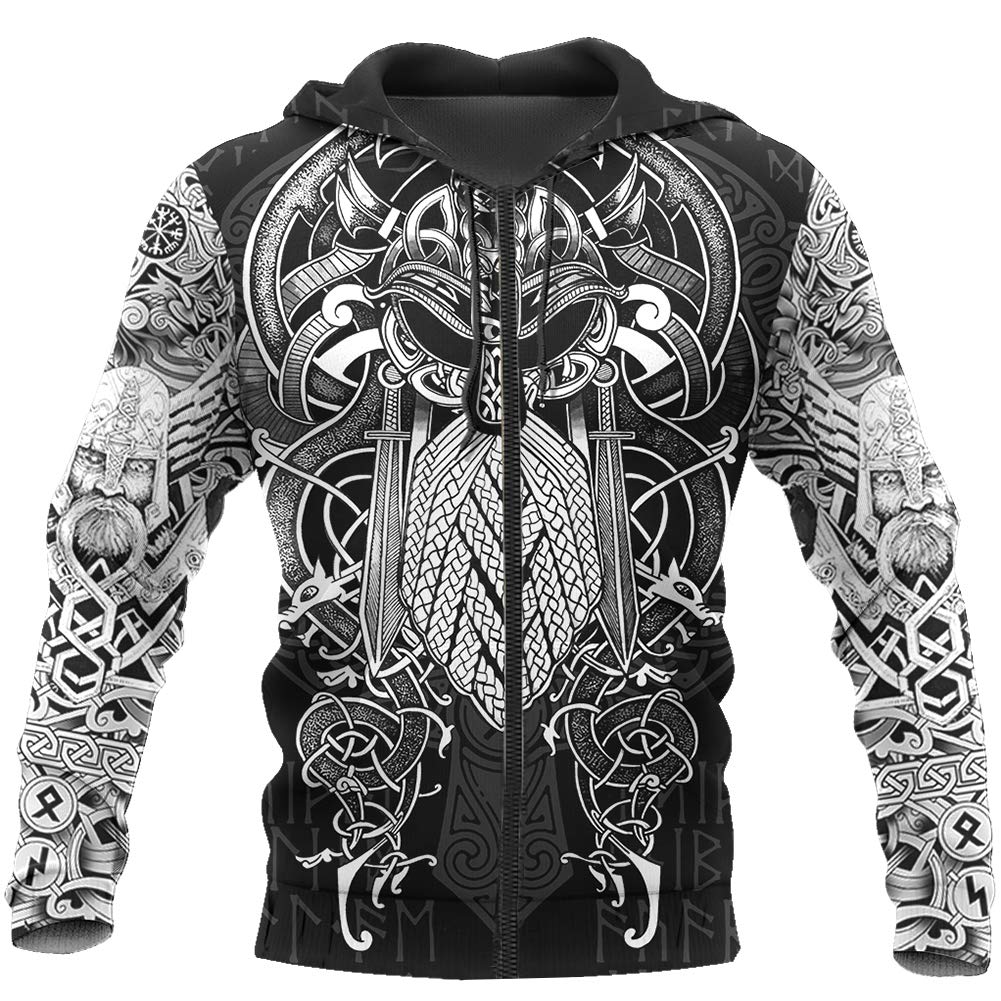 Sweat shirt Vikings homme imprimé 3D avec capuche zippé style celte Odin