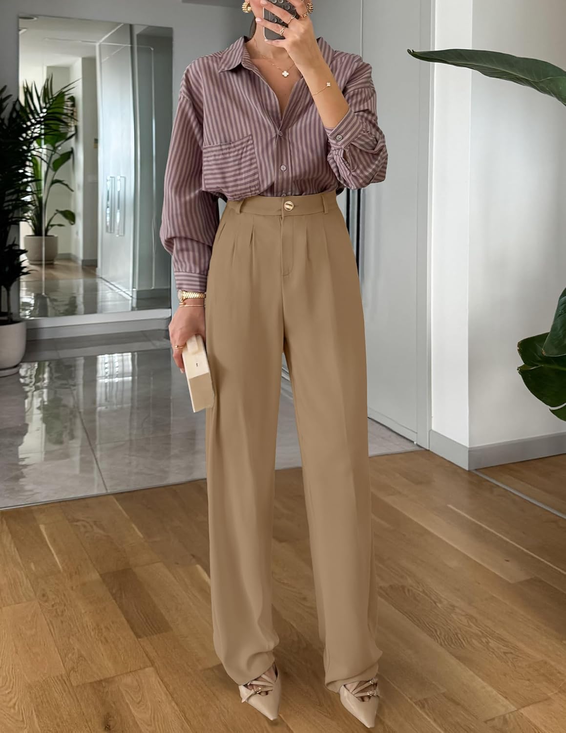 ZESICA Women's Wide Leg Dress Pants 2026 High Waisted Business Casual Palazzo Pants Work Office Slacks Trousers