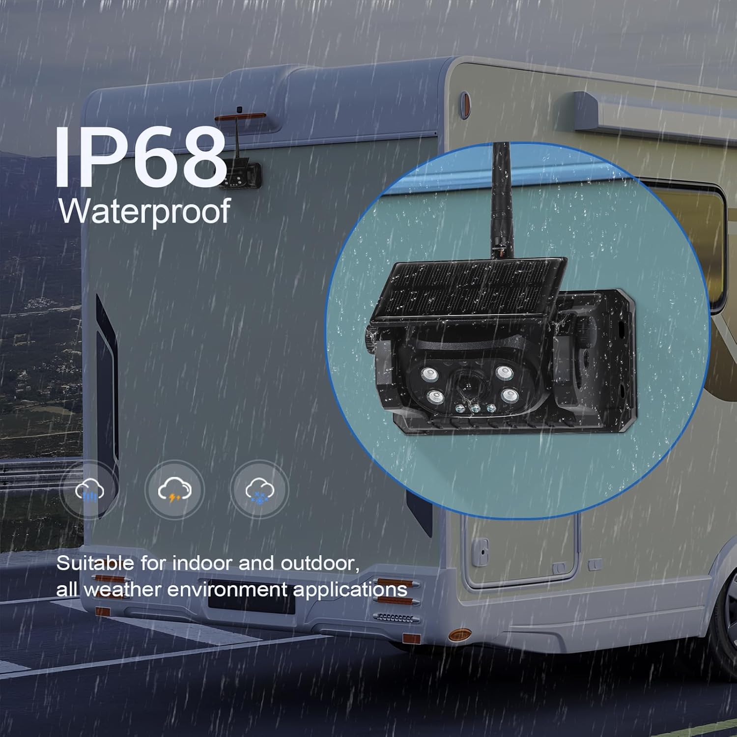 WiFi Magnetic Solar Wireless Backup Camera for Trucks/RV/Trailer, 1080P Rechargeable Rear View Camera Hikity, IP68 Waterproof Reverse Cam, Nigh Version/Type-C Charge/Easy Install, Support iOS&Android