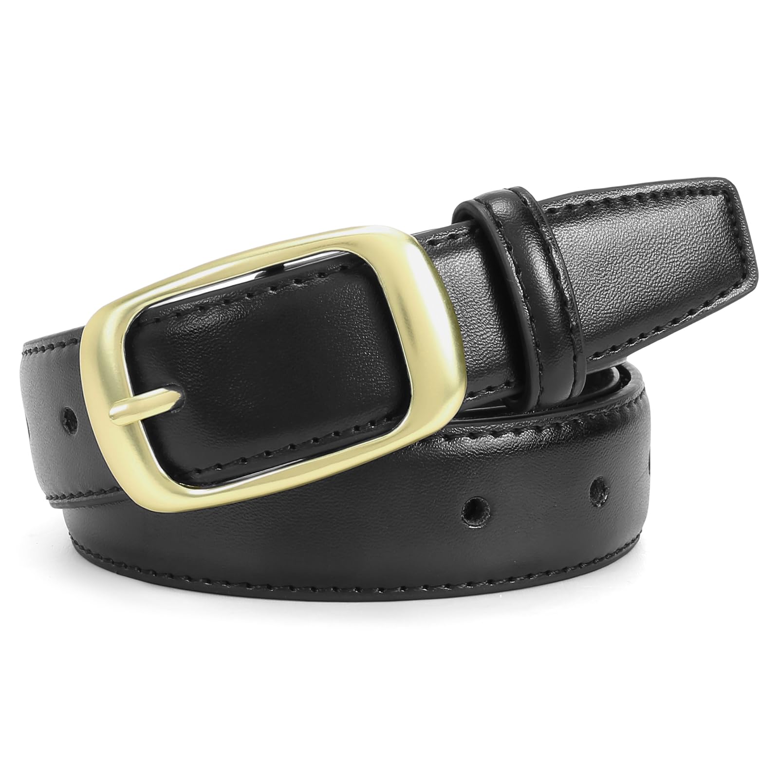 Womens Leather Belt for Jeans Pants Dresses Female Leather Waist Belt with Elegant Gold Pin Buckle