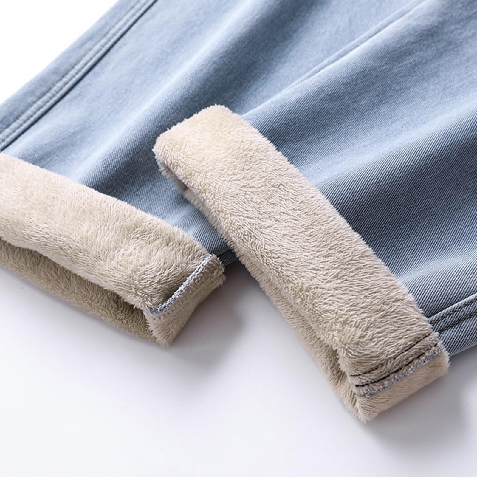 Generisch Pantaloni termici da uomo, pantaloni da neve, in pile Teddy, con calda imbottitura, gamba dritta, pile felpato, jeans termici