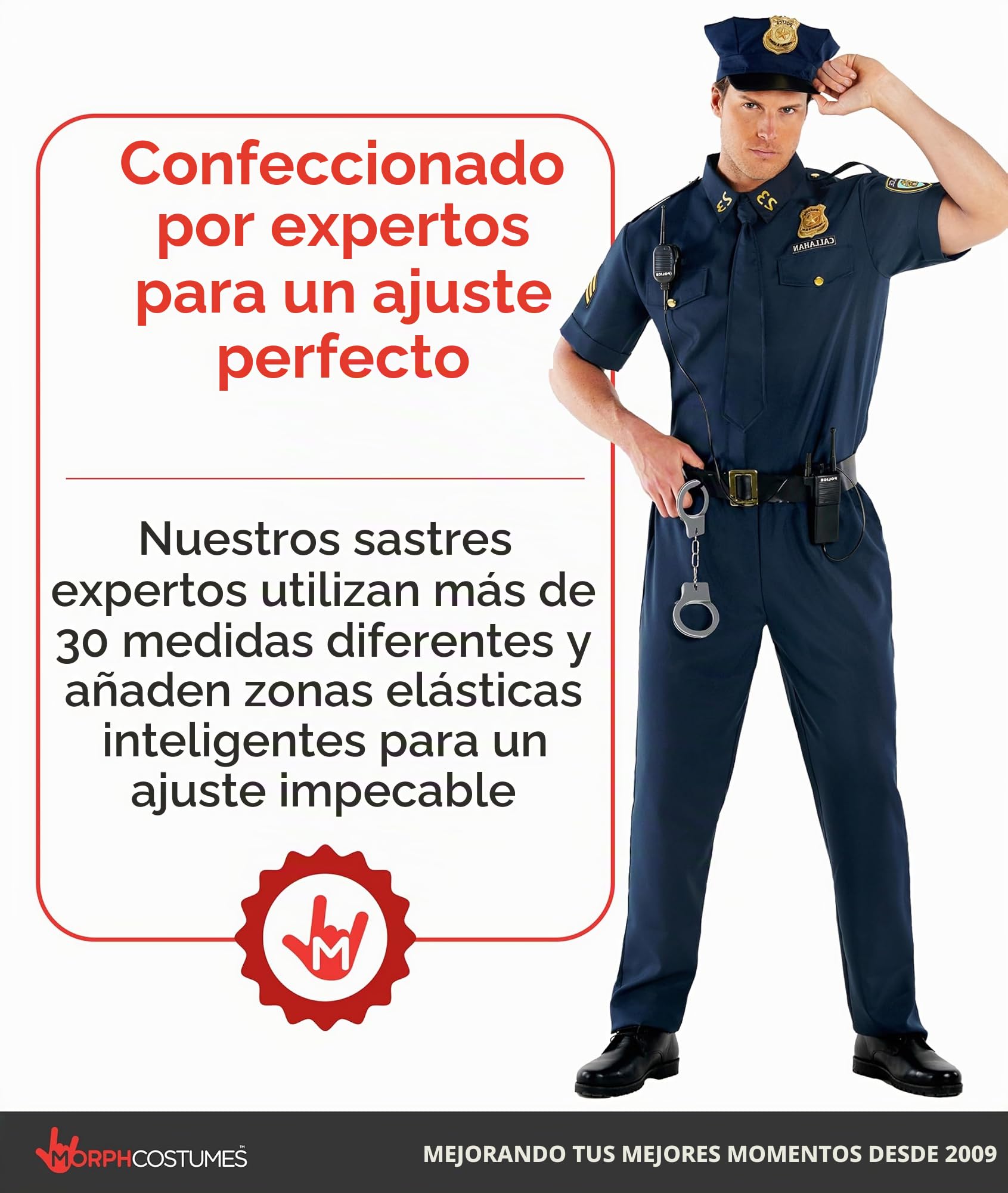 Morph Disfraz Policia Hombre Adulto, Traje Policia,Disfraces Policía, Disfraz Carnaval Hombre y Halloween