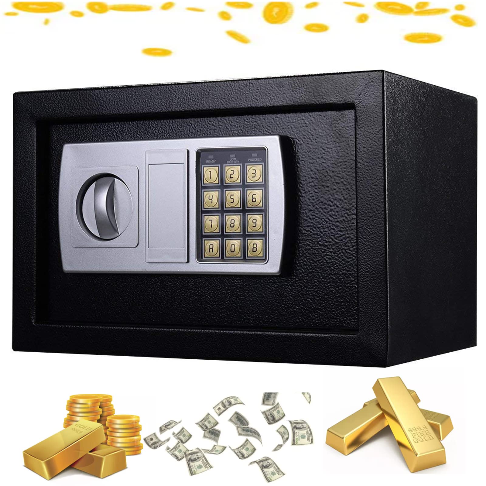 VickyHome Digital Safe Safe Box with Emergency Key, 8.5L Key Safe Floor Wall Mounted Combination Lock Box with Password for Home Office Hotel Business, 31cm x 20cm x20cm, Black