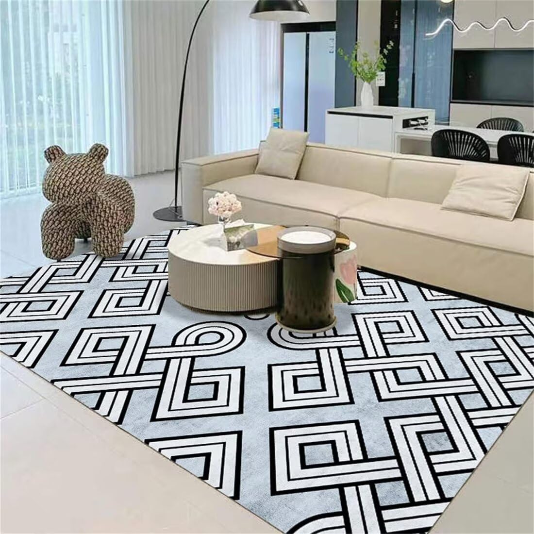Tapis lavable et anti-dérapant 200x300cm noir avec isolation phonique pour chambre