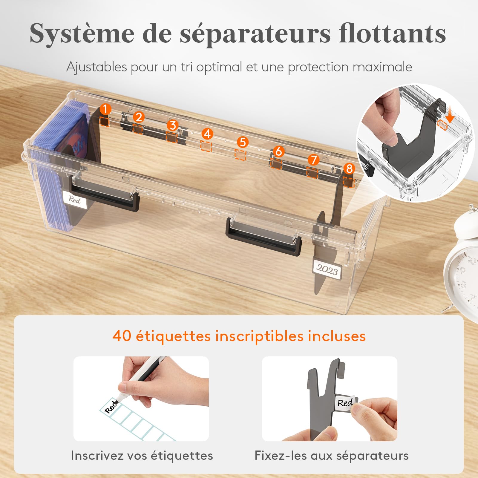 Lifewit Boite de Rangement Carte avec 16 Séparateurs Réglables, Plastique Deckbox avec Fermeture Renforcée et étiquettes Inscriptibles, Deck Box de Jeux pour Jusqu'à 1800 Cartes, 2 Pièce