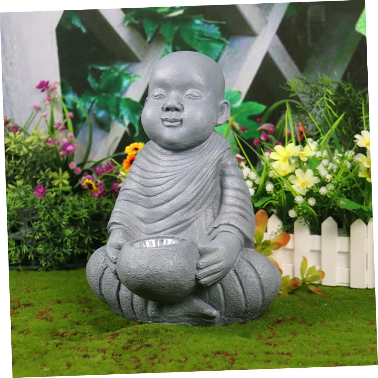 Sosoport Garden Decor Solar Lamp Monk Statue Yard Light Solar Power Outdoor Decorative Garden Lighting