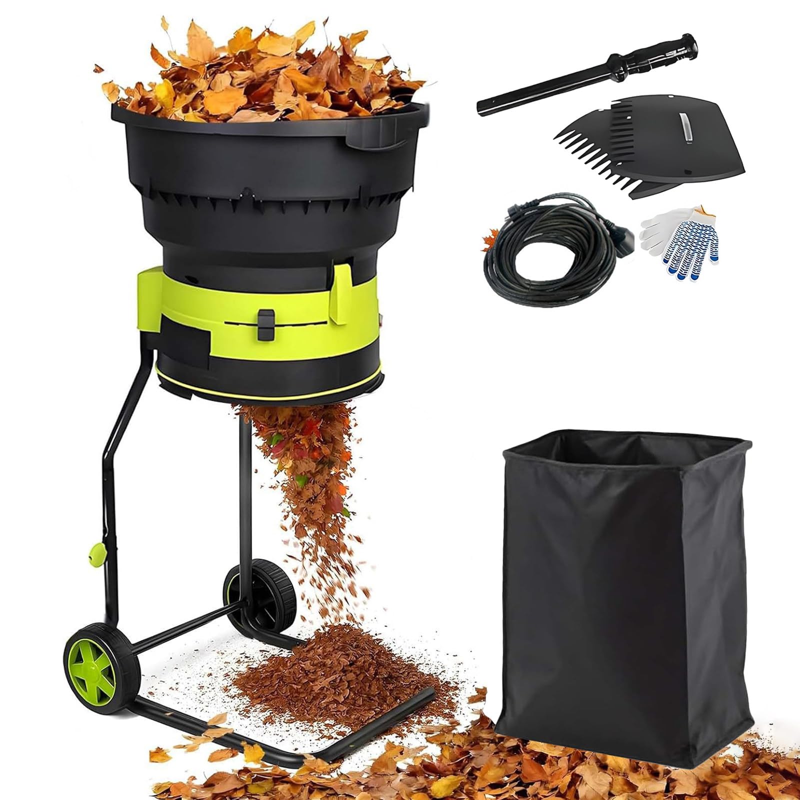 Broyeur de feuilles électrique 2500 W pour le nettoyage et le compostage du jardin