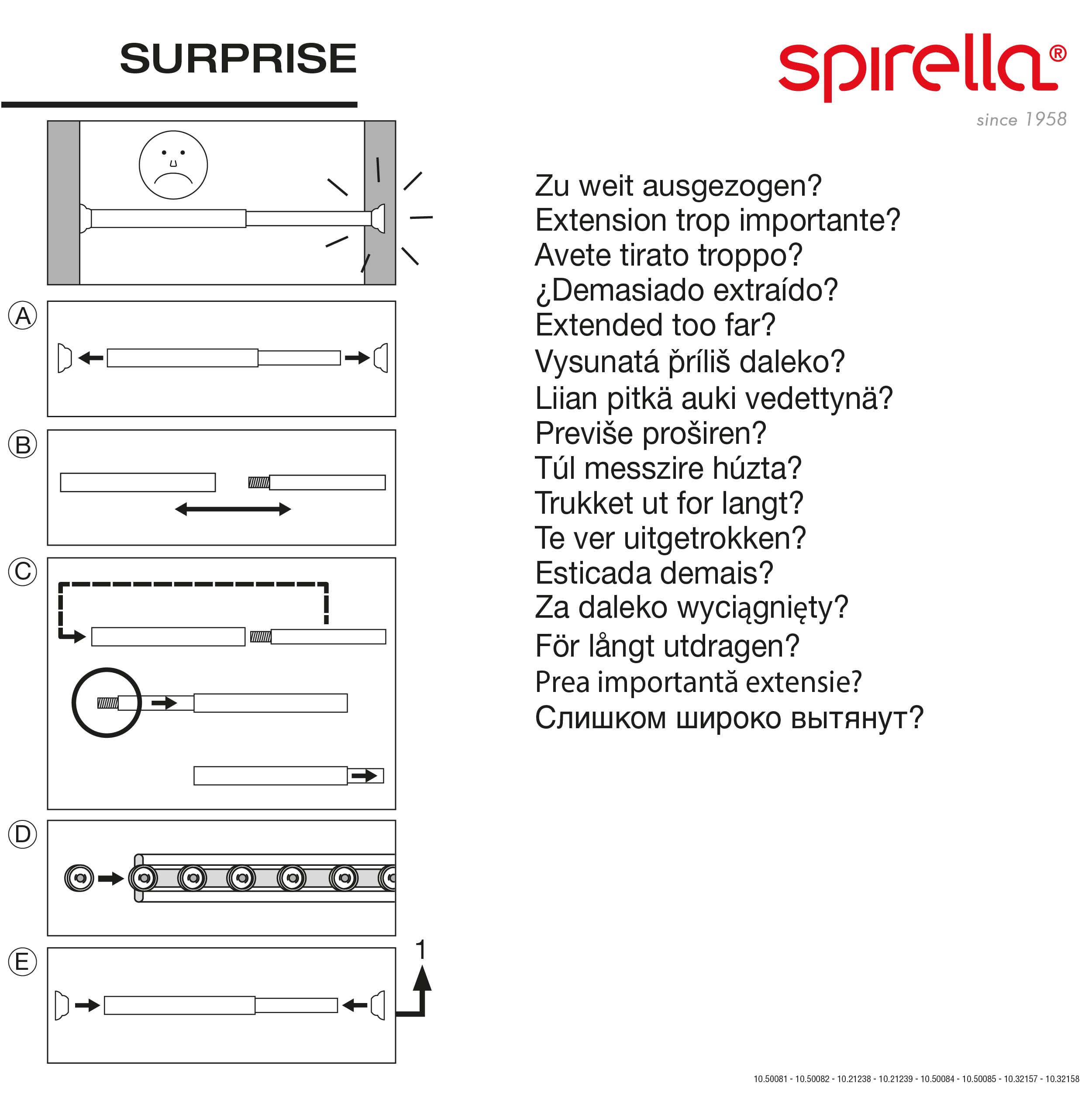 Spirella Barre Tringle pour Rideau de Douche ou Baignoire Extensible sans perçage en Alu Surprise 75-125cm Finition Brillante