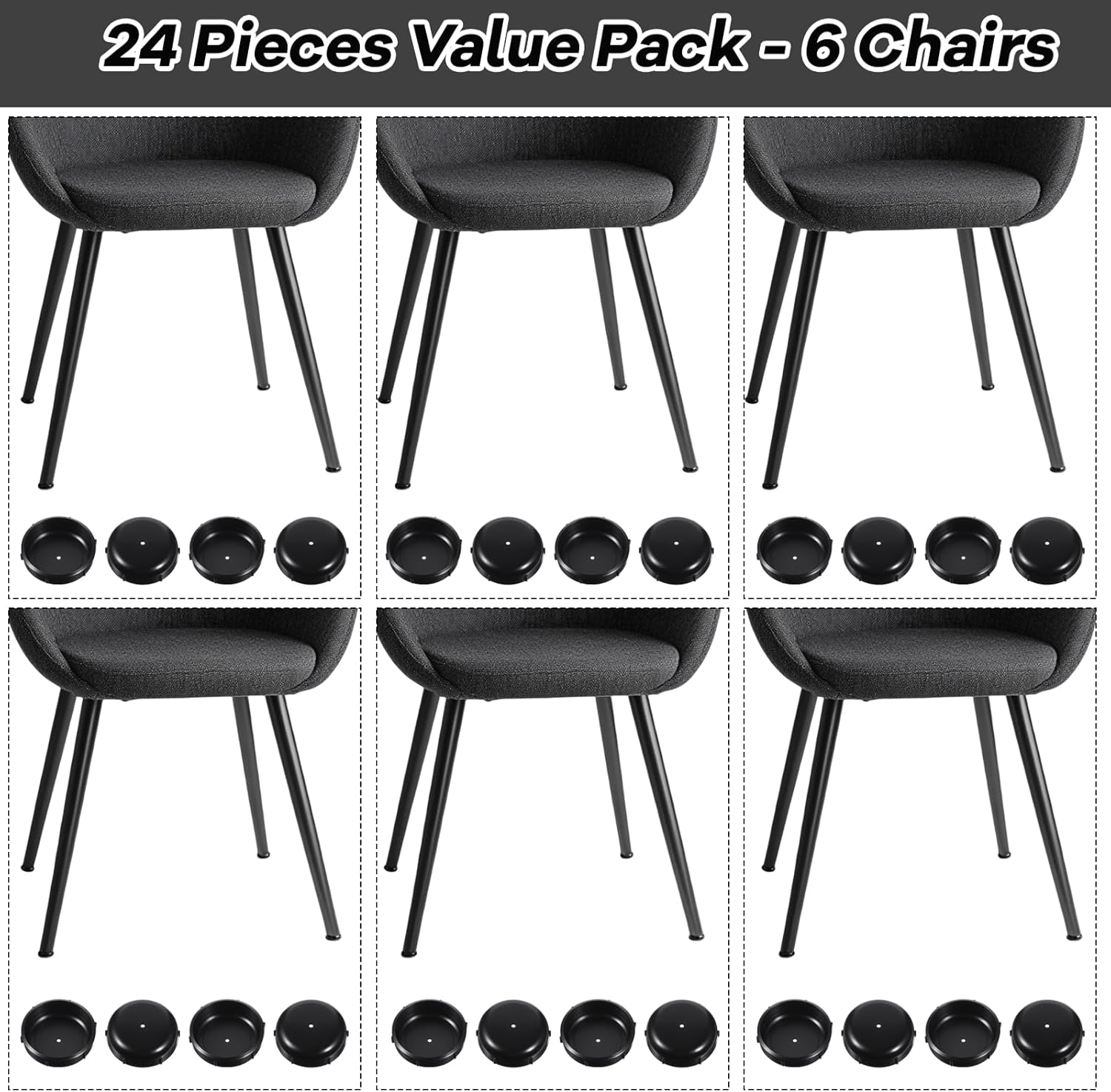 24 PCS Wrought Iron Patio Furniture Feet Caps 1.5 Inches Round Black Plastic Patio Chair Leg Caps Outdoor Chair Leg Floor Protectors Furniture Replacement Feet for Metal Tables Chairs