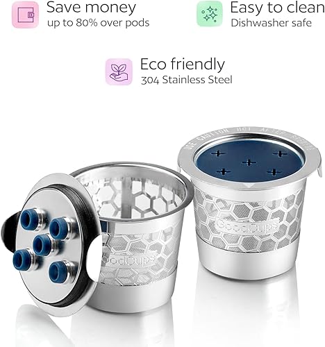 Miniatura 3 de 2 tazas K reutilizables de acero inoxidable para Keurig K Supreme, K Supreme Plus, K Slim, K-Duo Hot & Iced con tecnología Multistream 2 filtros de