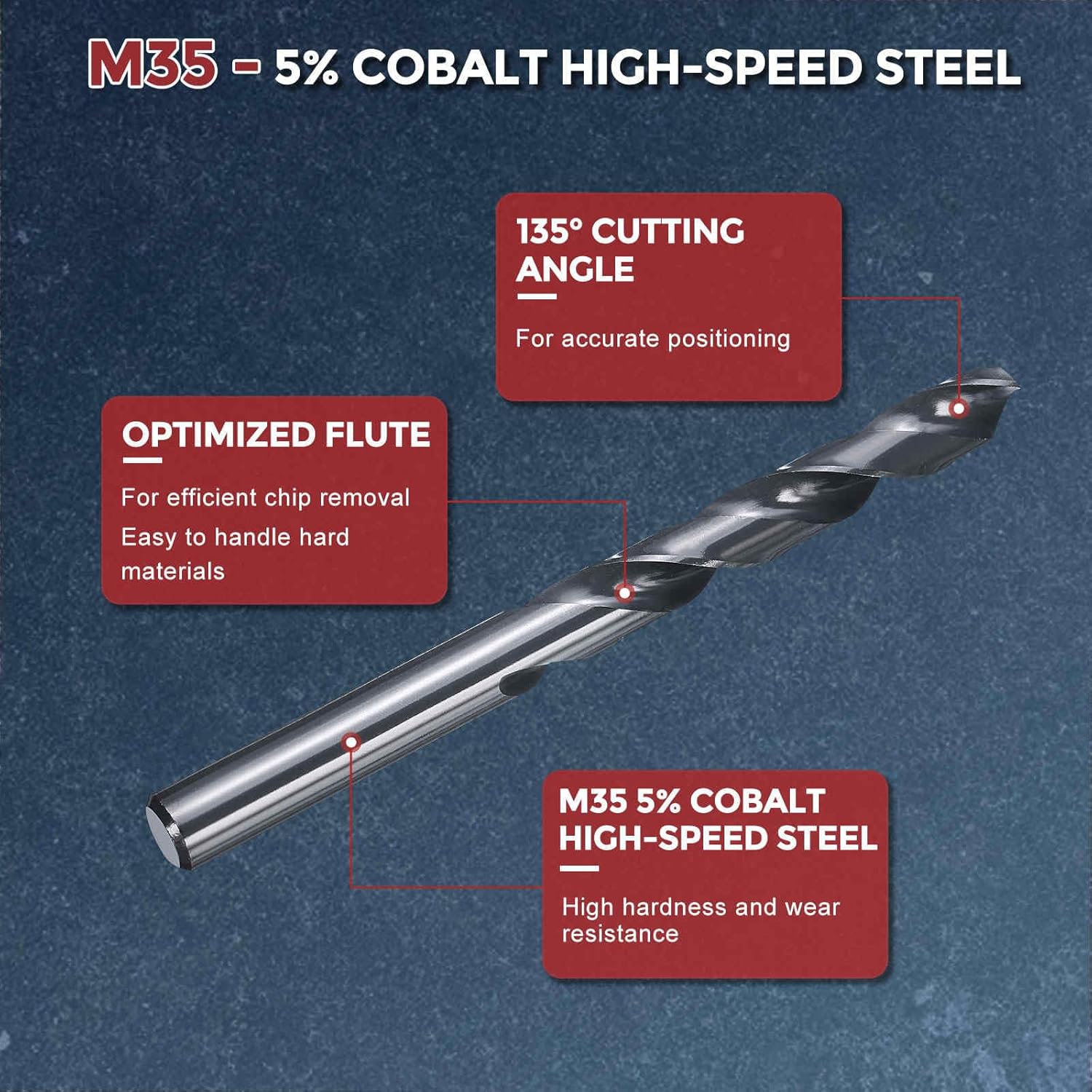 5pcs Drill Bit - [1/2" Diameter] 12.7mm M35 5% Cobalt HSS Cutting Tool for Machining Hard Metal Steel Woodworking Handicraft Use, 135° Cutting Angle Black