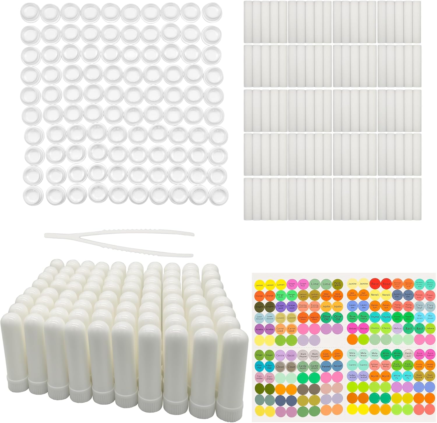 100 Pcs White Refillable Nasal Inhalers, Eco-Friendly PP Plastic Personal Aromatherapy Inhaler Sticks, Blank Essential Oil Inhaler Tubes for Travel, Office, Home, Gym - with Cotton Wicks