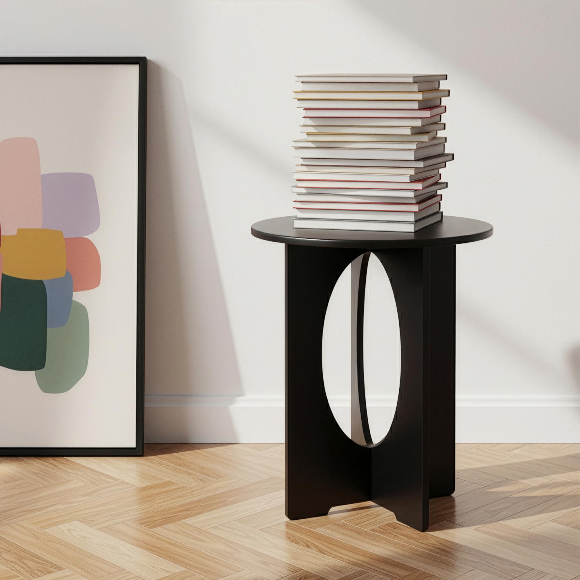 [en.casa] Tavolino Laterale con Piano Rotondo Tavolo Basso da Divano Poltrona con Struttura Geometrica per Soggiorno Camera da Letto Ingresso 49 x Ø40 cm - Nero