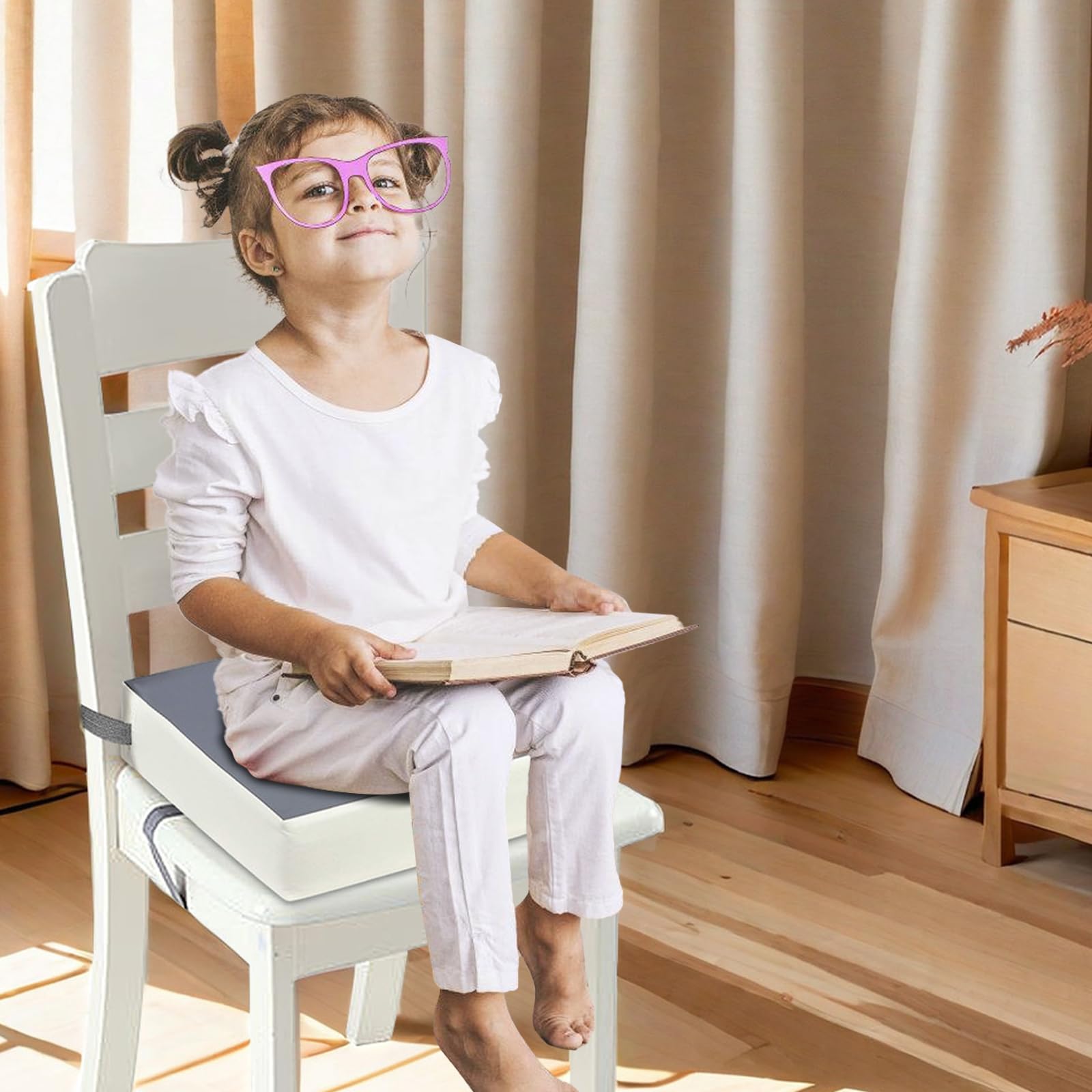 Rehausseur Enfant, Coussin Rehausseur Chaise, Portable Réhausseur Coussin De Siège Pour Repas Voyage De Bébé Bambin Tout-Petit (32*32*8cm,Gris)