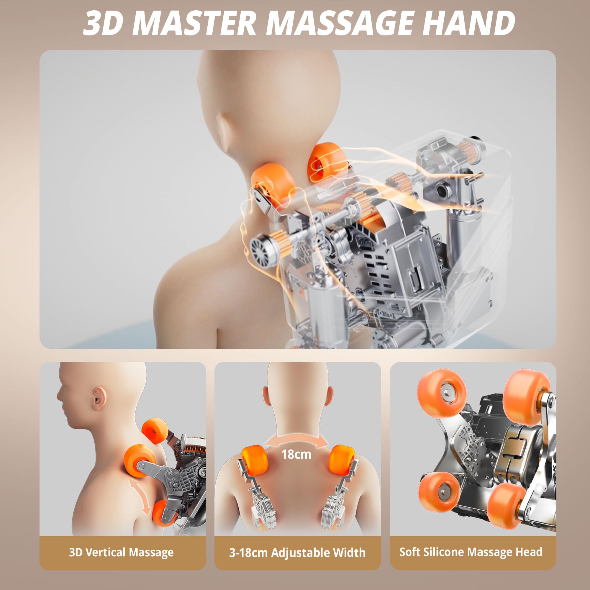 HealthRelife Massagesessel für den ganzen Körper Intelligenter Massagestuhl Zero Gravity 3D-Robotische Hände mit SL-Schiene Relaxsessel Bluetooth-Lautsprecher Beige